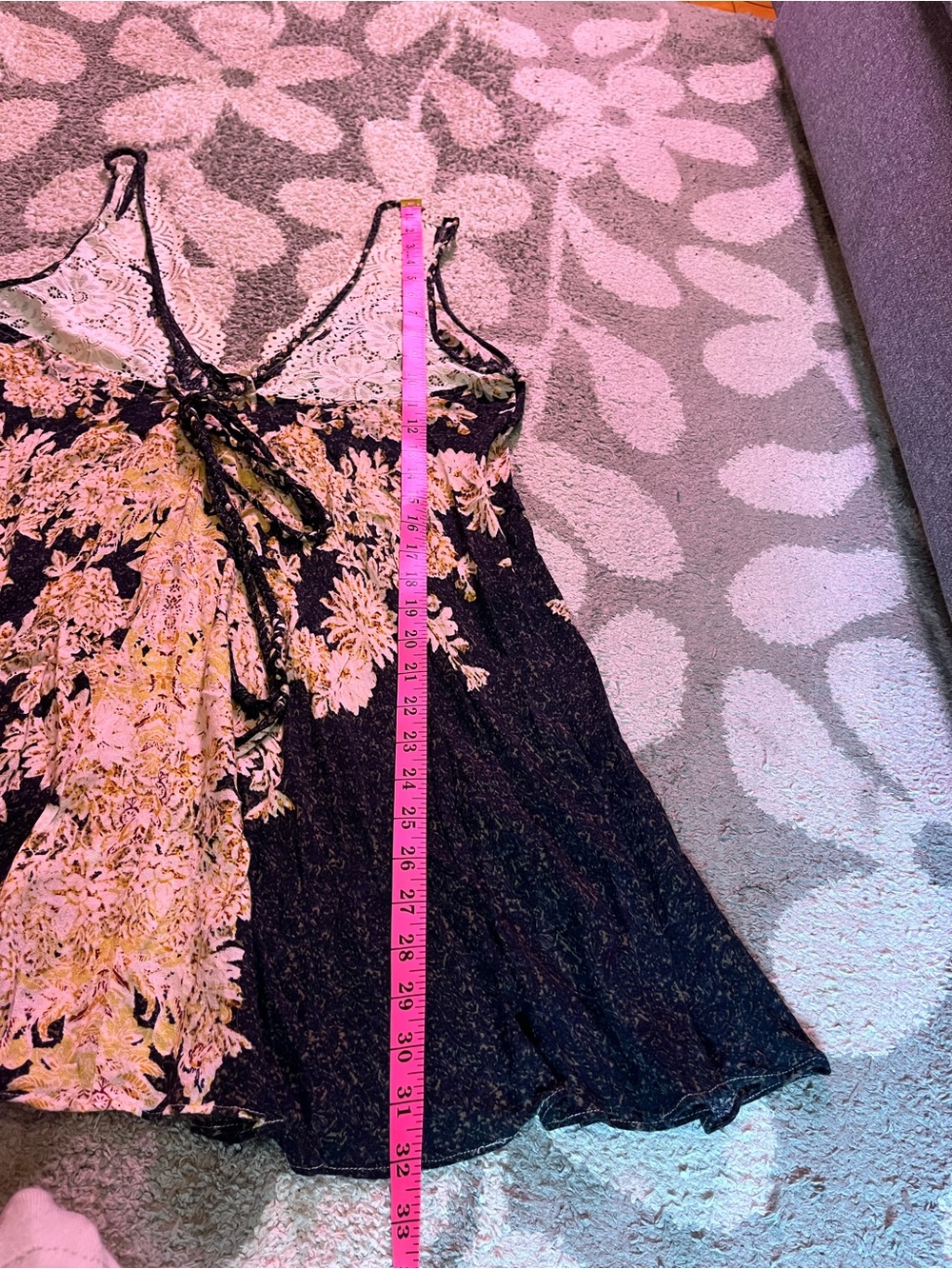 Free People size XS morning sun slip Floral Lace-Back Sundress - Black and Cream - Picture 9 of 11